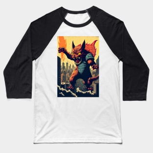 Giant Monster Cat attacking the city Baseball T-Shirt